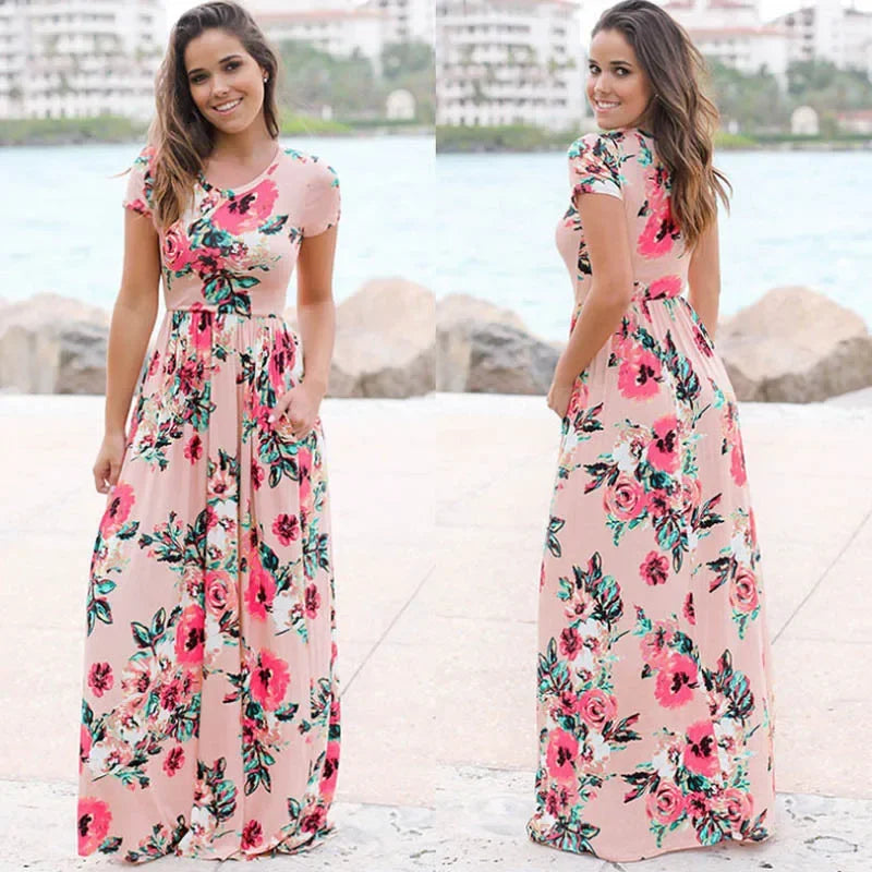 Women Summer Floral Print Maxi Dress 2024 LOOSE White Boho Beach Dress Women Vintage Evening Party Long Dress Vestidos Female