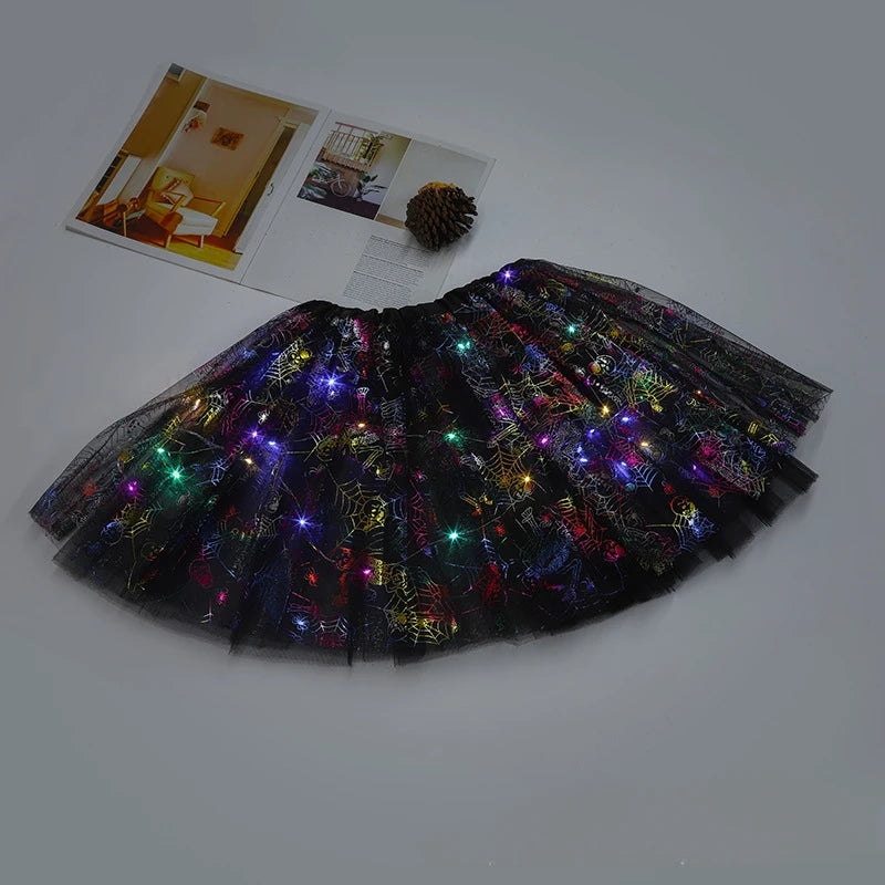 Women Girl Child Adult Spider Bat LED Light Up Tutu Skirts Glow Party Fairy Costume Miniskirt Halloween Party Dress Supplies