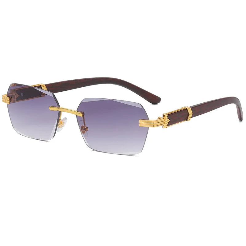 Luxury Rimless Square Sunglasses Man Brand Designer Frameless Gradient Sun Glasses Woman Fashion Vintage Wooden Oculos De Sol