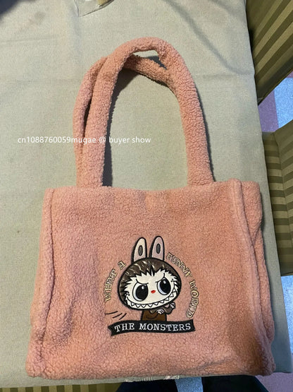 New Labubu Shoulder Bag Cartoon Large Capacity Handbag Plush Toy Bag Student Crossbody Bags the Monsters Outdoor Travel Use
