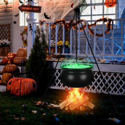 Witches Cauldron for Yard Decorations Halloween Witch Cauldron With Tripod With Eyeballs String Lights and Skeleton for Home