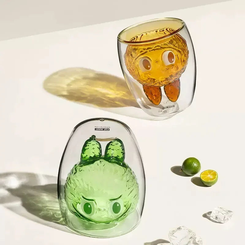 In-Stock Blind Box Labubu the Monsters Cheers Double Layered Glass Cup Cute Water Cup Handmade Decoration Model Birthday Gift