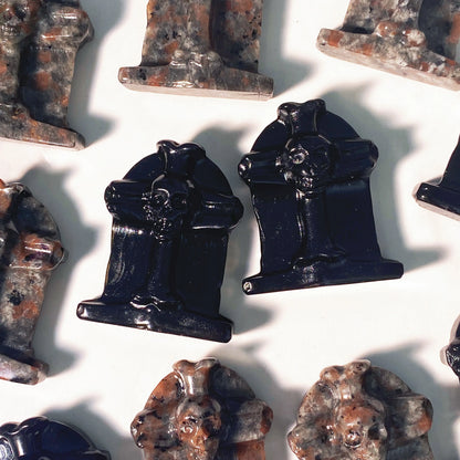 1PC High Quality Halloween Tombstone Natural Crystal Carving,Healing Crystal, Birthday Gift,Black Obsidian,Yooperlite,Women Gift