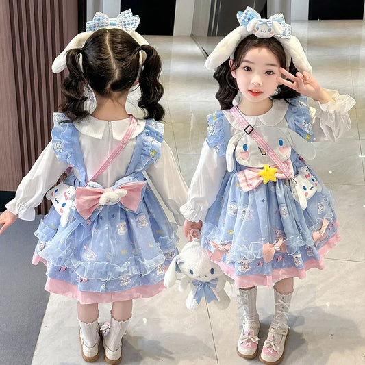 Sanrio Anime Cinnamoroll My Melody Girl's Cosplay Dress Cartoon Academy Style Pleated Skirt Princess Clothes Girl Birthday Gift