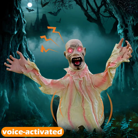 Halloween Decoration Scary Doll Ground Plug-In Large Swing Ghost Voice Control Decoration Horror Prop for Outdoor Garden Decor