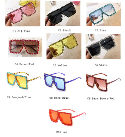 Oversized Glitter Crystal Sunglasses Women Square Sunglasses Bling Rhinestone Sun Glasses for Woman Luxury Fashion Shade UV400