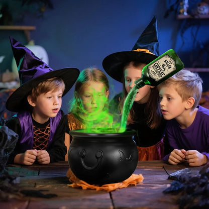 Halloween Witch Cauldron With Magic Floating Bottle Fog and Maker Holiday Halloween Party Atmosphere Decoration Supplies