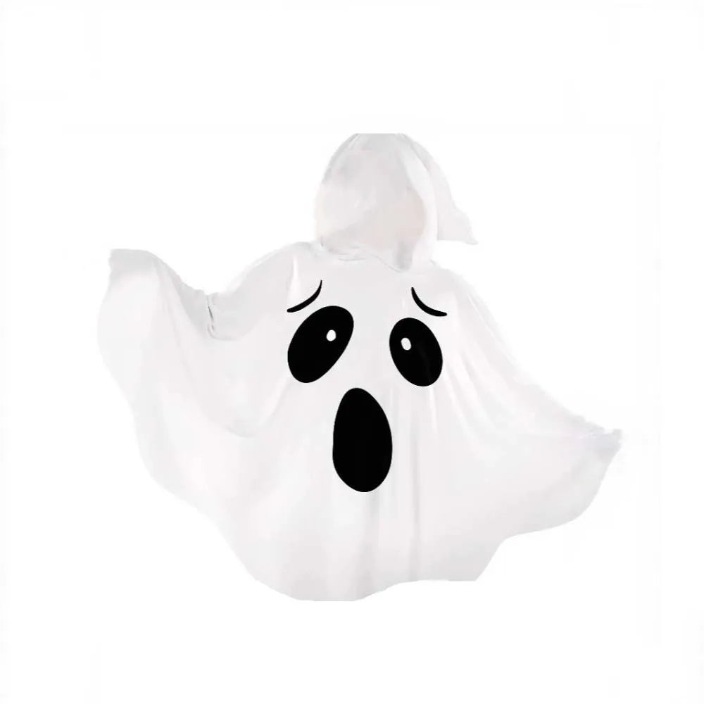 White Halloween Cloak Cape Fright Clothes Trick-Or-Treat Spooky Ghost Poncho Robe Smock Style With Hat Ghost Cosplay Costume