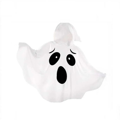 White Halloween Cloak Cape Fright Clothes Trick-Or-Treat Spooky Ghost Poncho Robe Smock Style With Hat Ghost Cosplay Costume