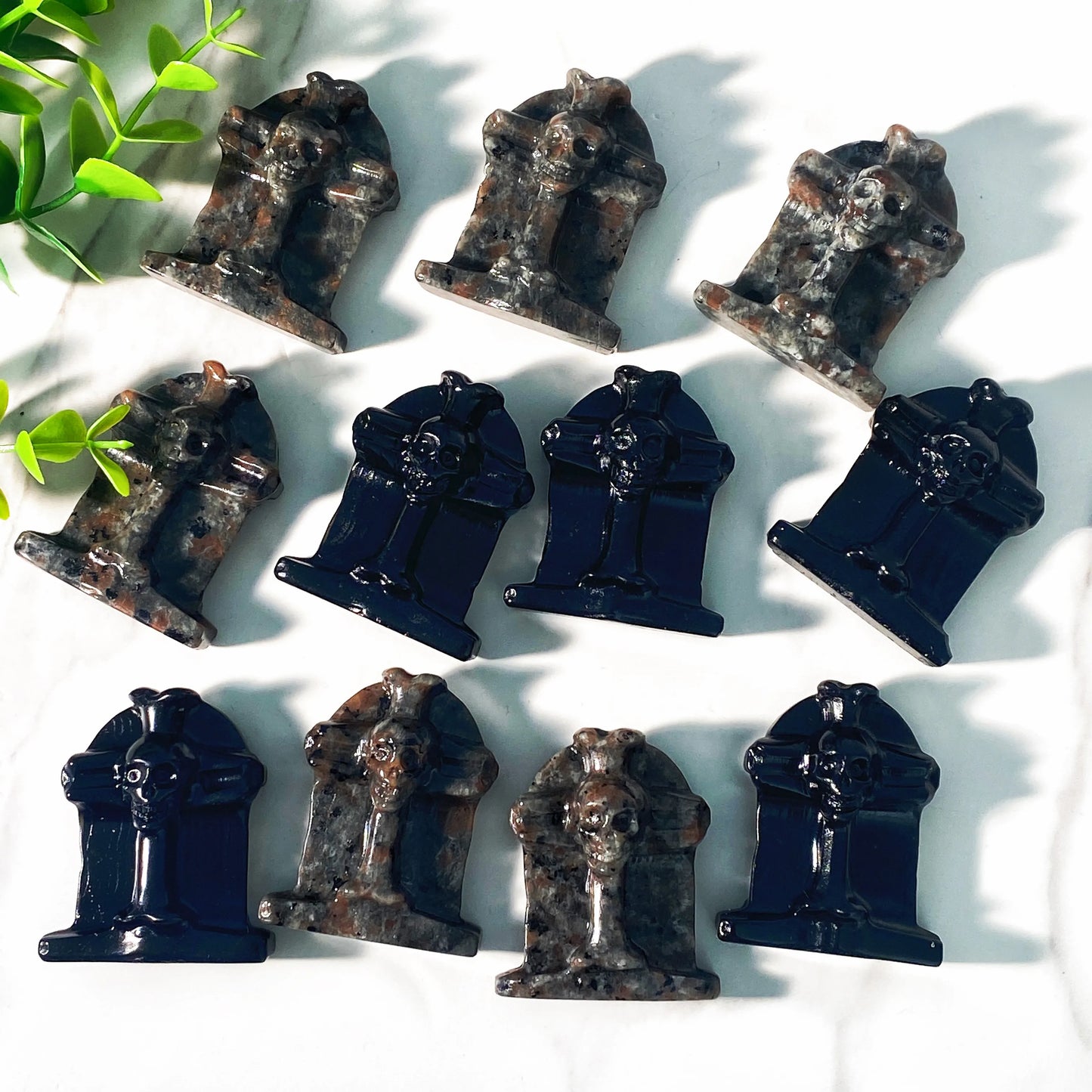 1PC High Quality Halloween Tombstone Natural Crystal Carving,Healing Crystal, Birthday Gift,Black Obsidian,Yooperlite,Women Gift