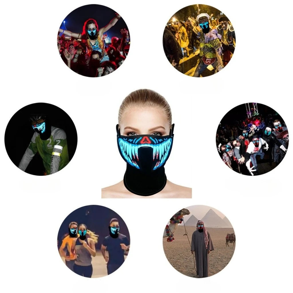 New Halloween Led Cold Light Mask Music Voice-Controlled Cold Light Light Party Mask Gift