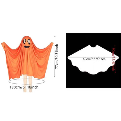 White Halloween Cloak Cape Fright Clothes Trick-Or-Treat Spooky Ghost Poncho Robe Smock Style With Hat Ghost Cosplay Costume