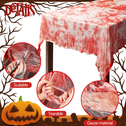 1/3/5pcs Halloween Tablecloth Bloody Gauze 85'' X 60'' Scary Bloody Table Cover Halloween Party Supplies Spook House Decorations