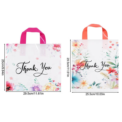 10/20/30Pcs Thank You Gift Bag Floral Design Plastic Tote Bags for Wedding Birthday Party Gift Packaging Thanksgiving Christmas