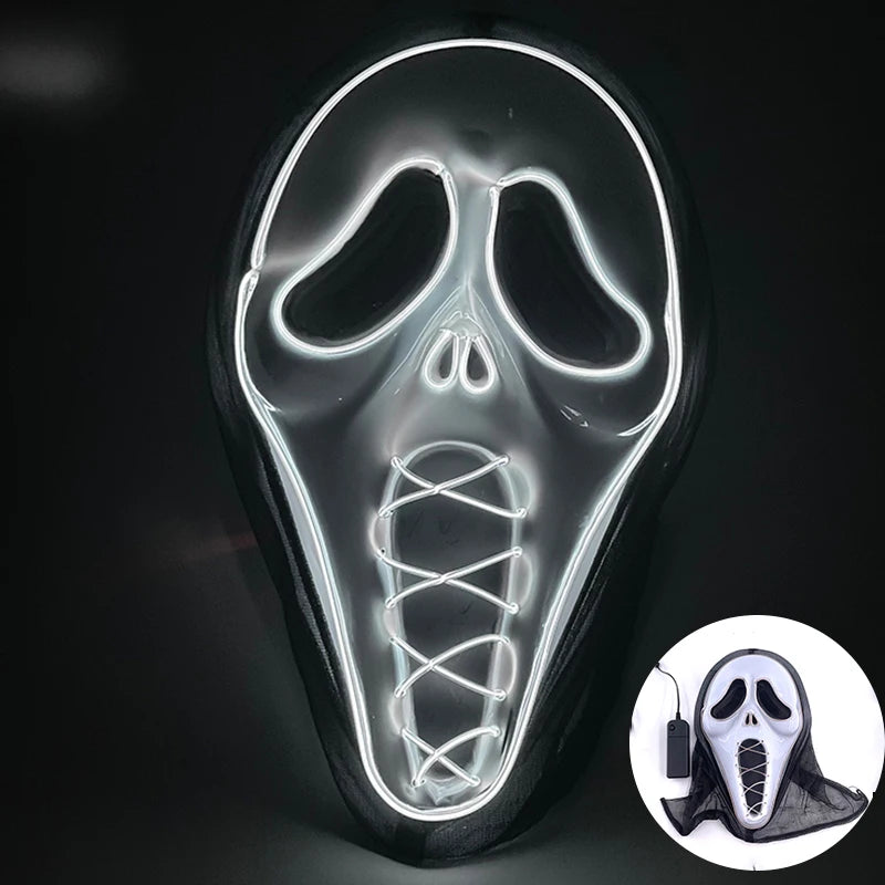 2025 Halloween Horror Mask Luminous LED Light Party Mask Adult Full Face Headgear Night Mask Glowing in Happy Halloween