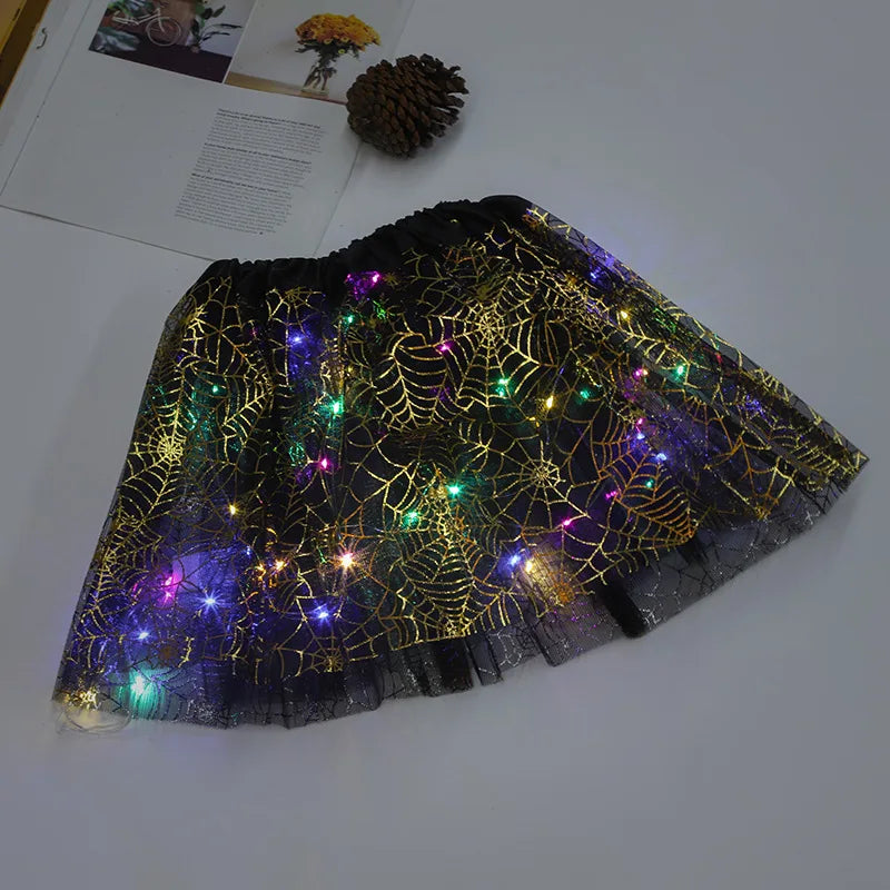 Women Girl Child Adult Spider Bat LED Light Up Tutu Skirts Glow Party Fairy Costume Miniskirt Halloween Party Dress Supplies