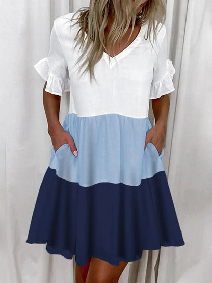 Casual Ruffles Loose V-Neck Dress Women Summer Short Sleeve Floral Print Woman Dress 2023 Fashion White Boho Beach Dresses 5XL
