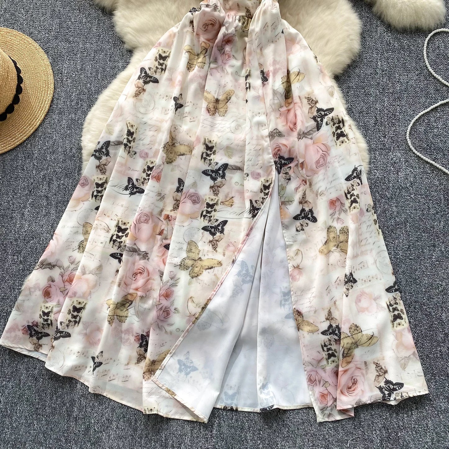 Elegant Sexy  Off Shoulder Vintage Print Split Slip Dress Summer Beach Vestidos Slim Sleeveless Women Party Dresses