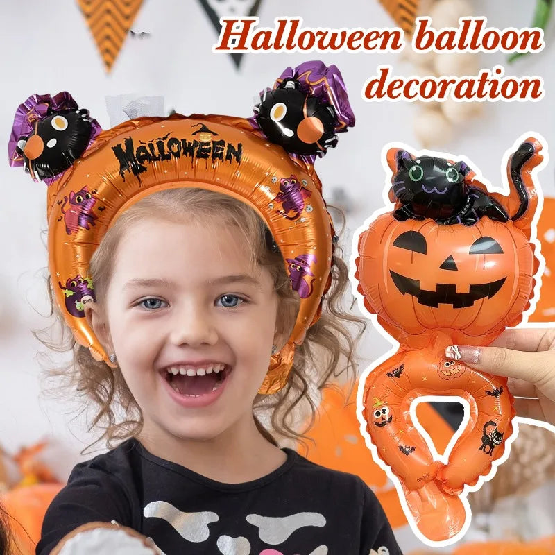 5/50pcs Halloween Handheld Stick Balloons Headband Wrist Foil Balloon for Halloween Day Party Decoration Kids Adults Photo Props