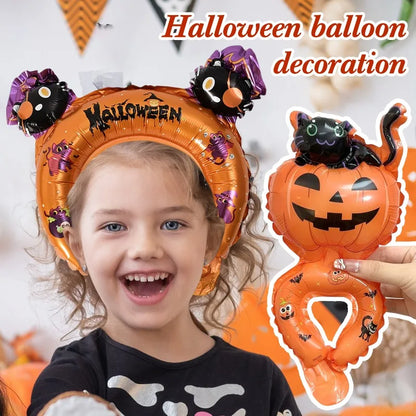 5/50pcs Halloween Handheld Stick Balloons Headband Wrist Foil Balloon for Halloween Day Party Decoration Kids Adults Photo Props
