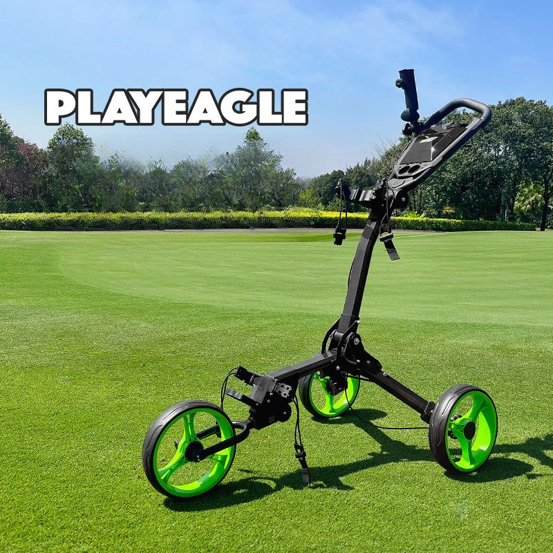 PLAYEAGLE 2024 Folding Golf Push Pull Cart Upgrade Widened Wheels Portable Golf Bag Cart With Umbrella Holder