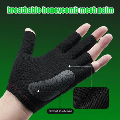 1PC Open Finger Billiard Gloves Antiskid Polyester Snookers Billiard Gloves Adjust Sticker Portable Lightweight Pro Training