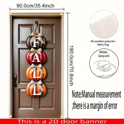 1pcs Autumn Pumpkin Welcome 2D Door Banner Thanksgiving Themed Party Decor Indoor and Outdoor Banners Polyester Background Cloth