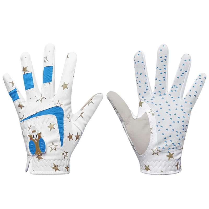 Children's Golf Gloves Deerskin Golf Gloves Kid Youth Breathable Fiber Layer Soft Comfortable Anti-Slip Outdoor Training Present