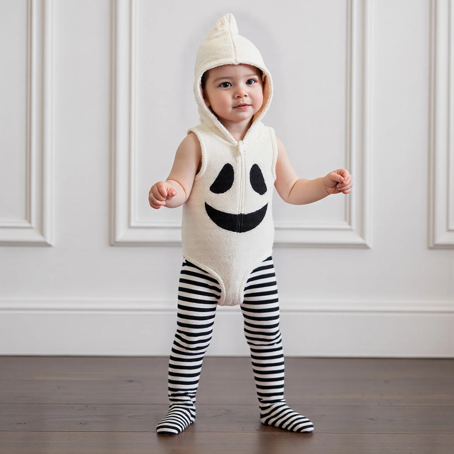 Baby Cosplay Costume Sleeveless Hooded Ghost Romper With Striped Stockings Halloween Clothes for Girls Boys