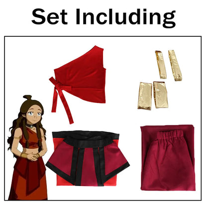 Anime Avatar the Last Airbender Cosplay Katara Fire Nation Cosplay Costume Red Uniform Adult Women Halloween Carnival Clothes