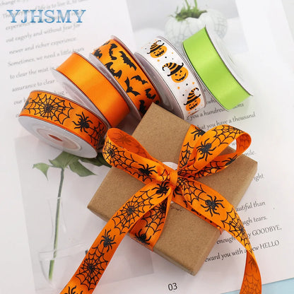 5/8'' Wide Halloween Ribbons Satin Ribbon Pumpkin Ghost Skull Printed Halloween Wrapping Ribbon for Halloween Theme DIY Craft