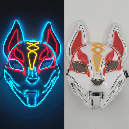 Glowing  Demon Slayer Mask Cosplay Japanese Cartoon Neon Light Samurai Mascara Luminous Led Fox Mask for Halloween Christmas