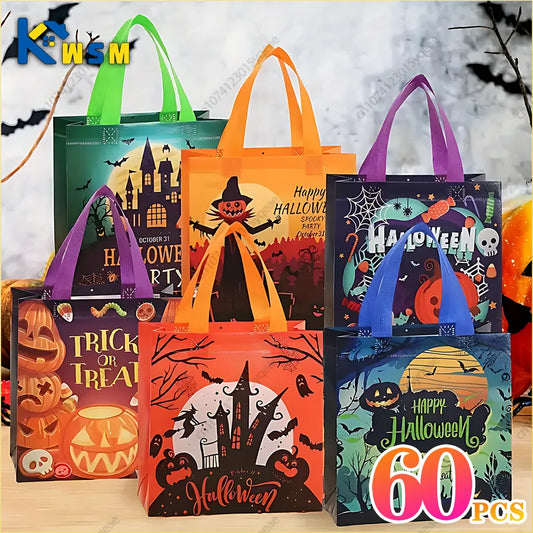 1-60pcs  Halloween Candy Gift Bags Halloween Trick or Treat Bags Halloween Tote Bag With Handle Halloween Party Kids Gift Bags