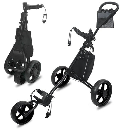 Golf Push Cart - 3 Wheel Golf Cart for Easy Transport & Storage Foldable, Detachable, Quick to Open&Close, With Foot Brake