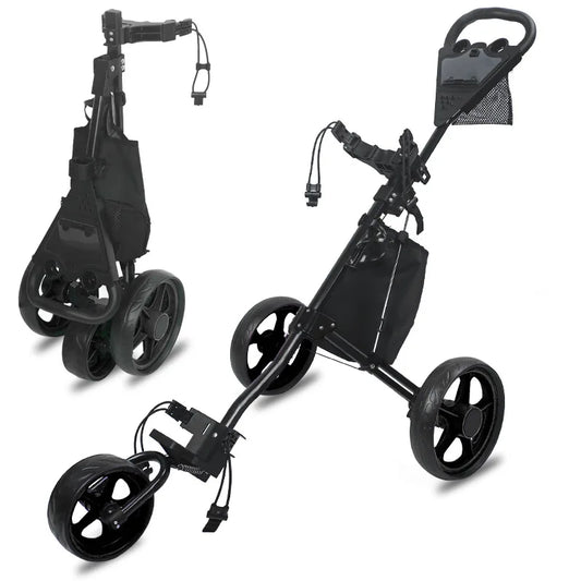 Golf Push Cart - 3 Wheel Golf Cart for Easy Transport & Storage Foldable, Detachable, Quick to Open&Close, With Foot Brake