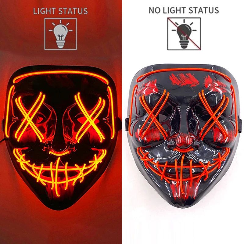 New Designed Glowing Halloween Party Mask Flashing LED Masks EL Neon Light Cosplay Mask Costume Props Glow Party Supplies