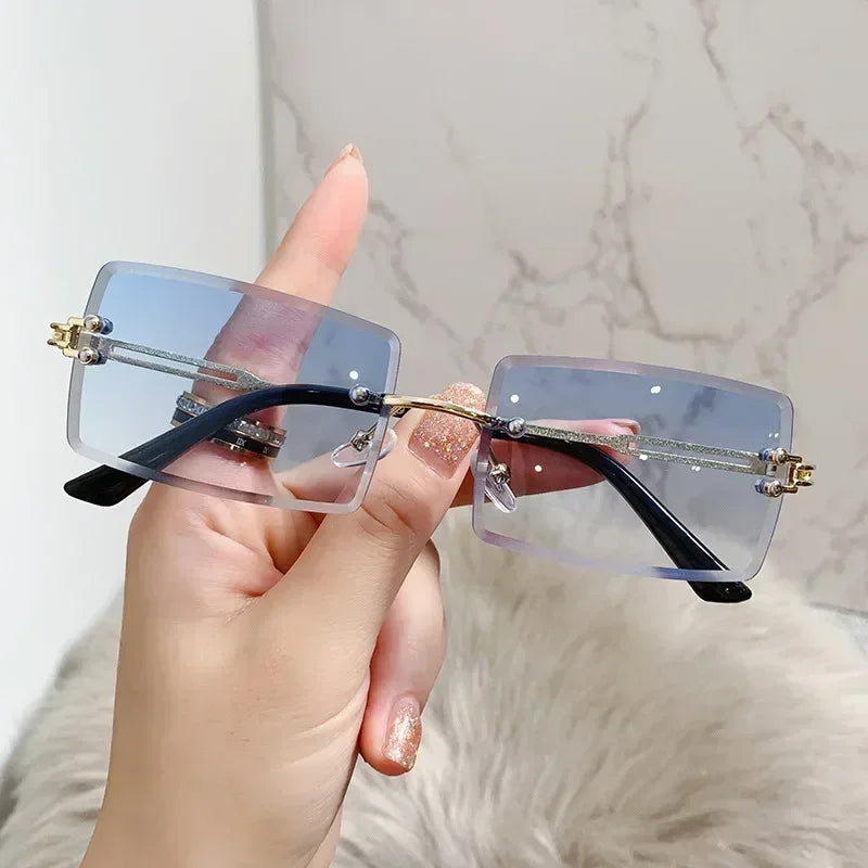 Unisex Small Rimless Sunglasses Man Woman Fashion Gradient Sun Glasses Eyewear Retro Luxury Brand Designer Traveling Shades