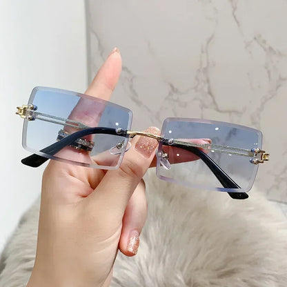 Unisex Small Rimless Sunglasses Man Woman Fashion Gradient Sun Glasses Eyewear Retro Luxury Brand Designer Traveling Shades