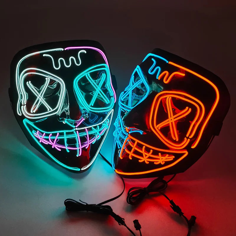 Wireless LED Glowing Mask EL Neon Colorful Luminous Purge Mask Halloween Horror Cosplay Party Mask Carnival Costume Supplies