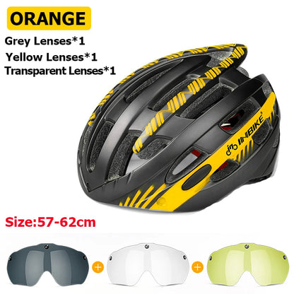 INBIKE Bicycle Helmets for Men With Lights Ultralight Outdoor Riding Magnetic Goggle Helmet Cycling Helmet Man Bike Accessories