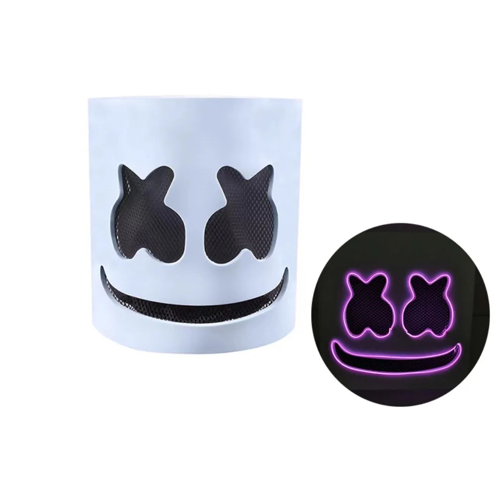 Cool LED Halloween Luminous Head Cover Glowing Plastic DJ Marshmallow Mask Neon Universal Cosplay Headgear Night Club