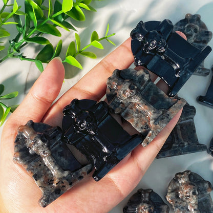 1PC High Quality Halloween Tombstone Natural Crystal Carving,Healing Crystal, Birthday Gift,Black Obsidian,Yooperlite,Women Gift