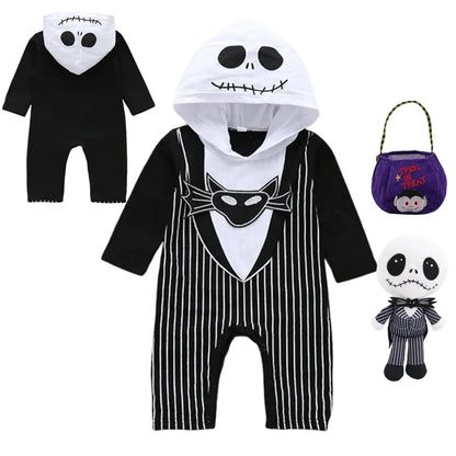 Baby Boy Halloween Cosplay Clothes Jack Nightmare Before Xmas Romper Christmas Cotton Striped  Hooded Jumpsuit for 0-24 Months