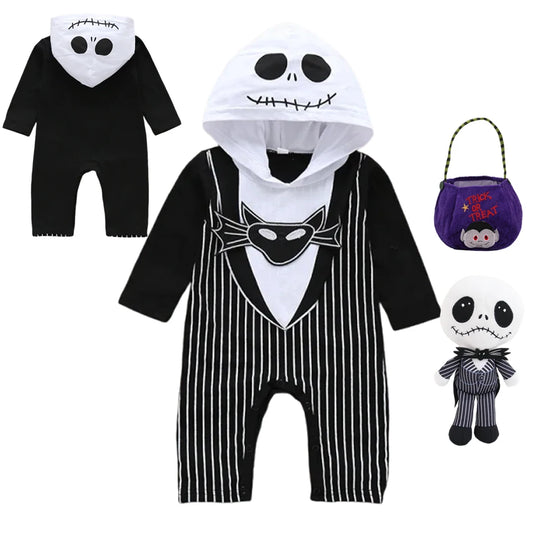 Baby Boy Halloween Cosplay Clothes Jack Nightmare Before Xmas Romper Christmas Cotton Striped  Hooded Jumpsuit for 0-24 Months
