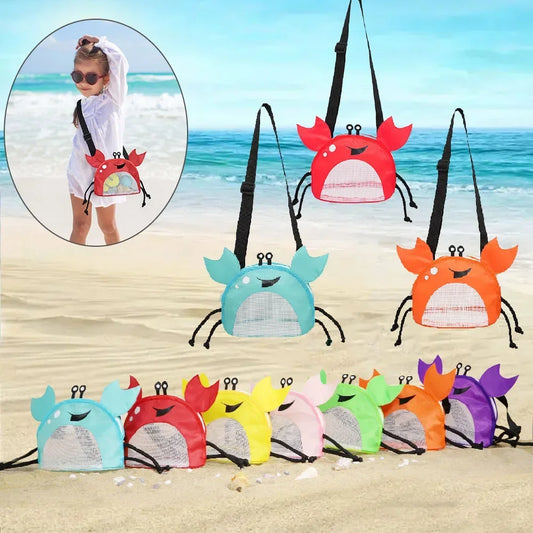 New Summer Kids Travel Beach Mesh Bag Visible Cartoon Crab Toy Storage Bag Children Shell Collecting Cute Animal Zipper Handbag