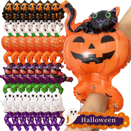 5/50pcs Halloween Handheld Stick Balloons Headband Wrist Foil Balloon for Halloween Day Party Decoration Kids Adults Photo Props