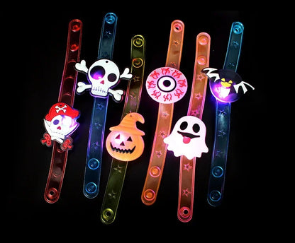 Halloween LED Light Up Bracelet Flashing Skeleton Bat Pumpkin Wristband Party Decoration Glowing Costume Accessory for Kid Adult