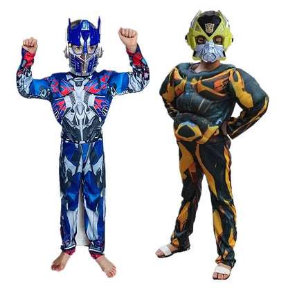 Children Superhero Role Playing Costume Movie Character Transformer Robot Fantasy Muscle Costume Boys Girls Halloween Mask Jumps