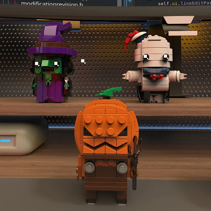 Halloween Monster Series Witch Death Pumpkin Head Mummy Fun Desktop Ornaments Assembly Building Blocks Set, Kids Halloween Gift