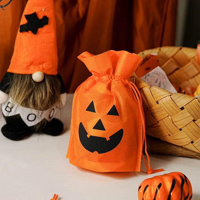 5/10/20 PCS Halloween Pumpkin Candy Bag Non-Woven Fabric Drawstring Storage Bags Gift Packaging Pouch Party Supplies Kid Favor
